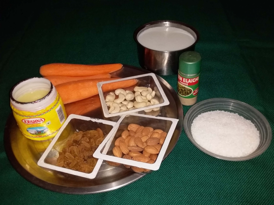  ti
Ingredients for Gajar Ka Halwa recipe.