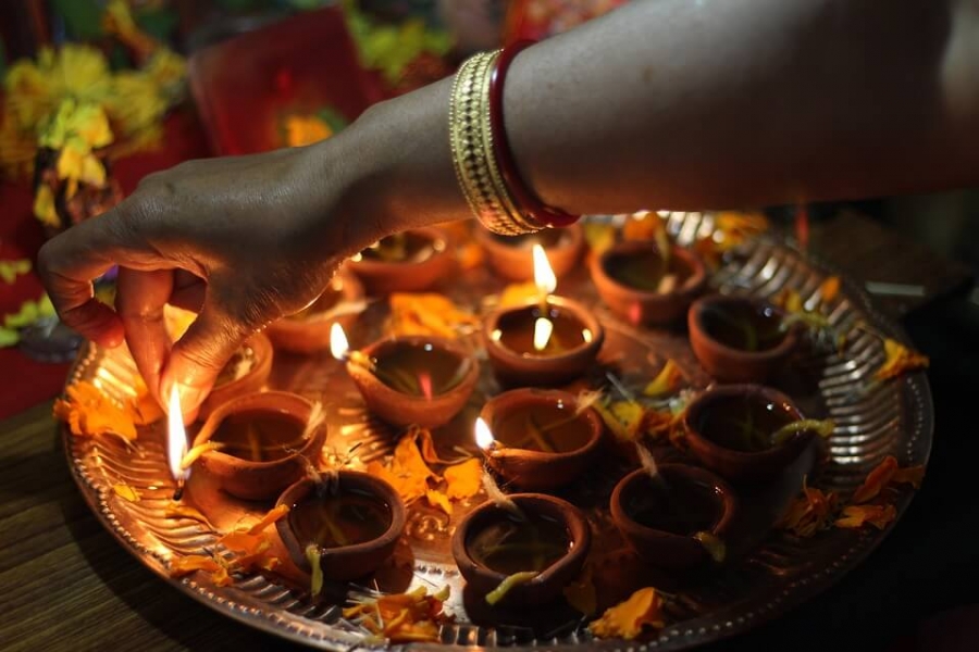 Ceremonial lamps of Diwali.