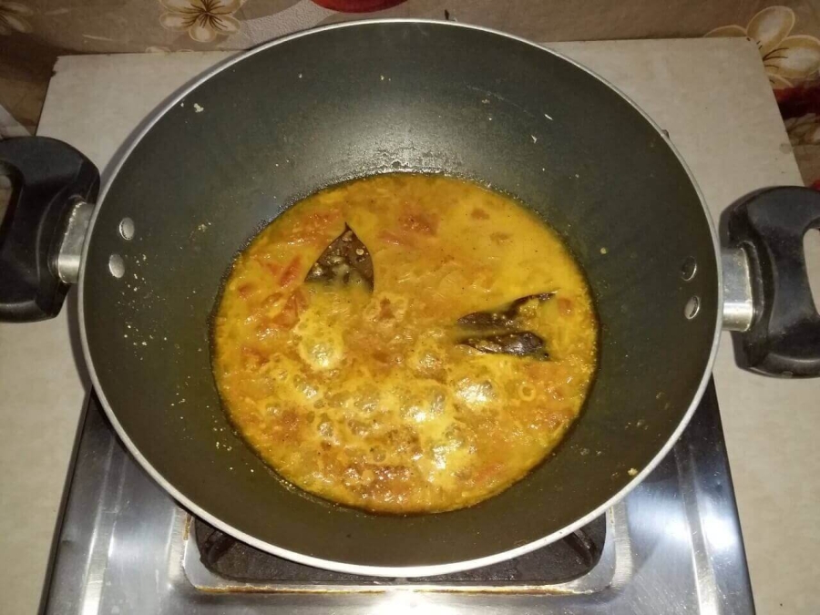 Gravy mixture after adding Garam Masala & Coconut Milk as described in Bengali Rohu Fish Kalia Recipe.