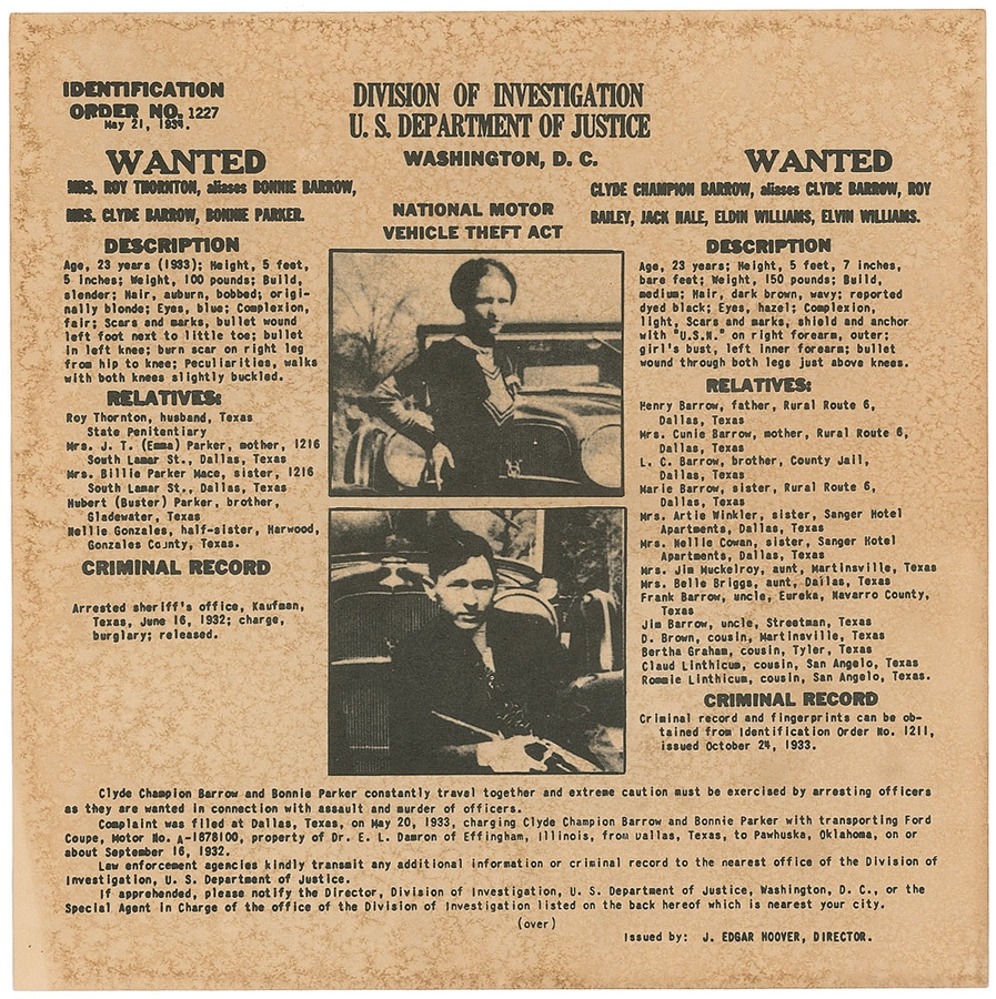 Bonnie & Clyde wanted poster,1934