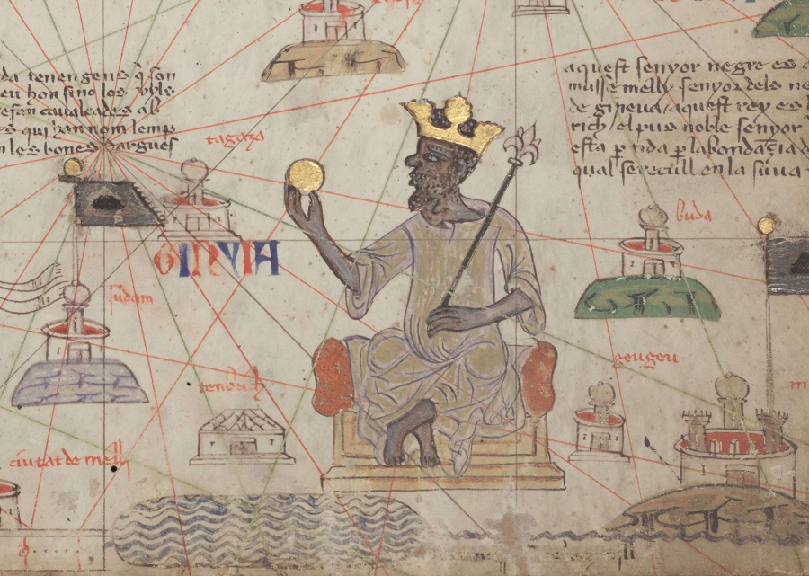 The Emperor literally put his country on the world map (Detail from the Catalan Atlas Sheet 6 showing Mansa Musa).