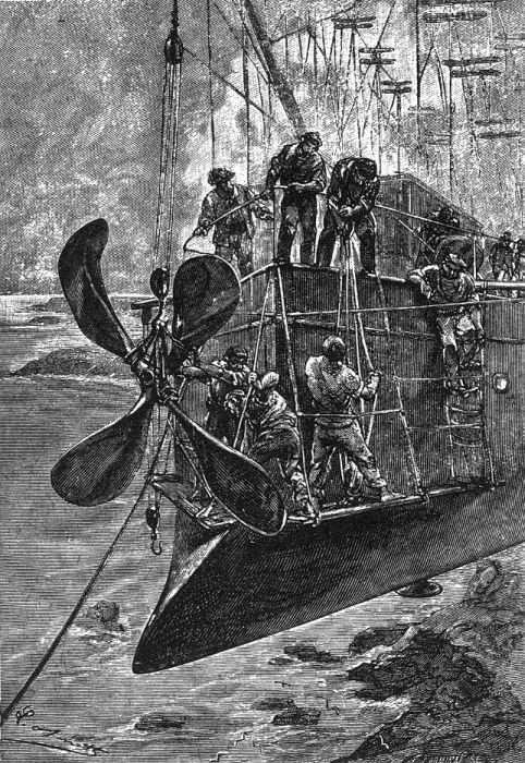 An illustration from Jules Verne novel- Robur the Conqueror