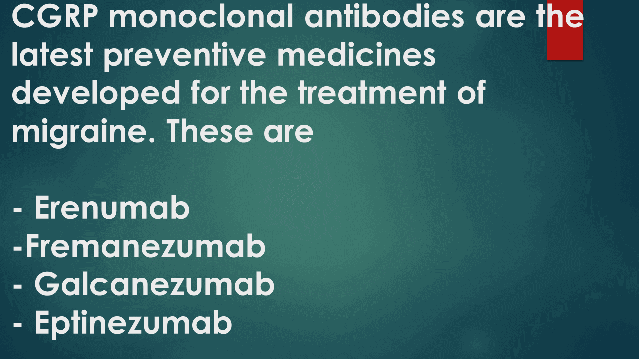 Calcitonin gene-related peptide (CGRP) monoclonal antibodies.