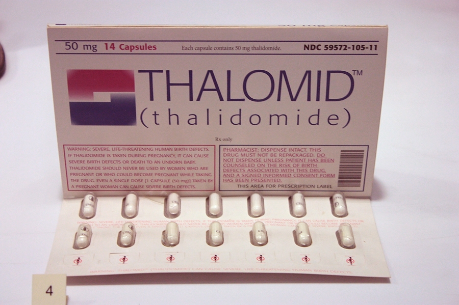 Pack of Thalidomide tablets with warning
