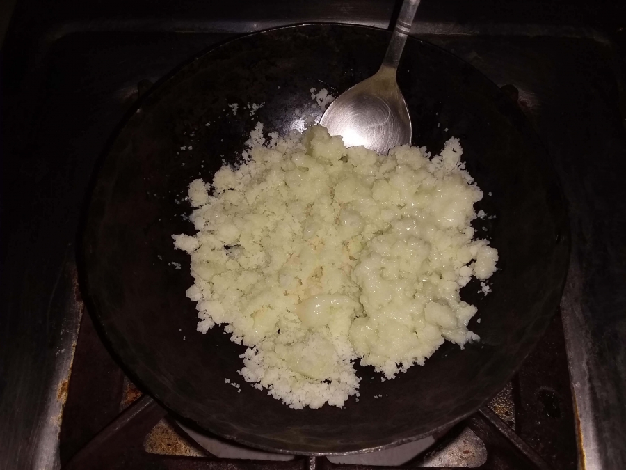 Chena being cooked by using Recipe of Sandesh .