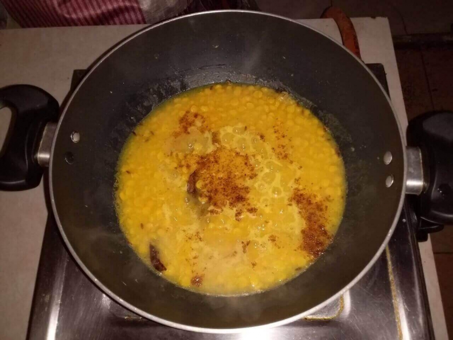 Dal being cooked in  Chana Dal Recipe (Eastern Indian variety).