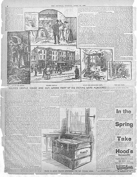 April 12, 1896 newspaper, the New York Journal, showing the interior of Holmes' Castle