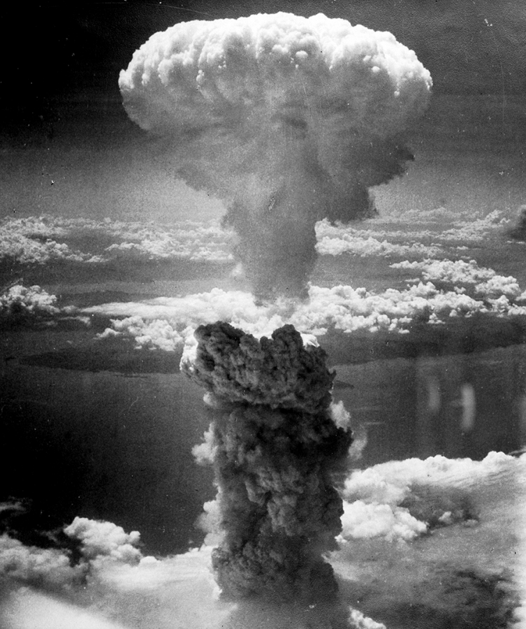 Mushroom cloud from the atomic explosion over Nagasaki - August 9, 1945.