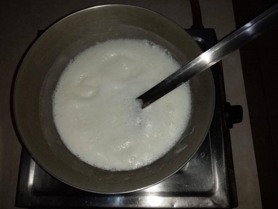 Milk being boiled for making Rabri as described in procedure of how to Make Shahi Tukda.