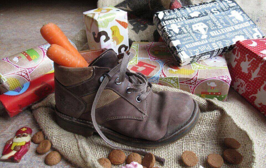 Carrots are left in shoes by kids, who in return receive gifts from Sinterklaas.