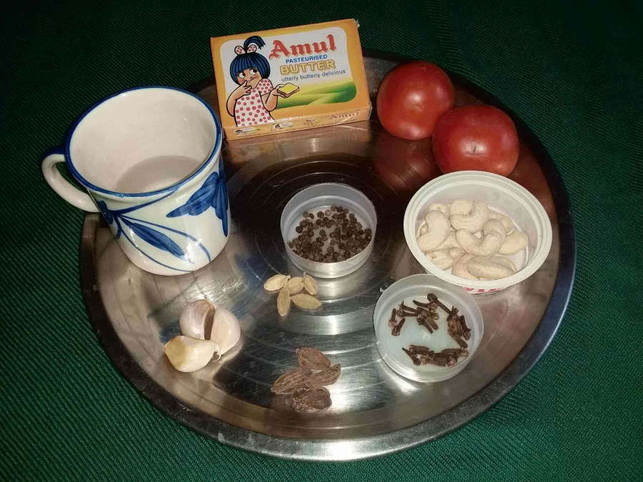 Ingredients needed for preparing sauce in Recipe of Paneer Butter Masala.