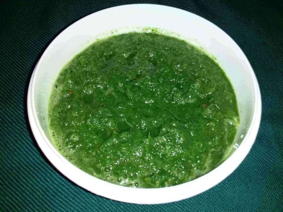 Consistency of Saag mixture after being ground in Recipe for Sarson Ka Saag.