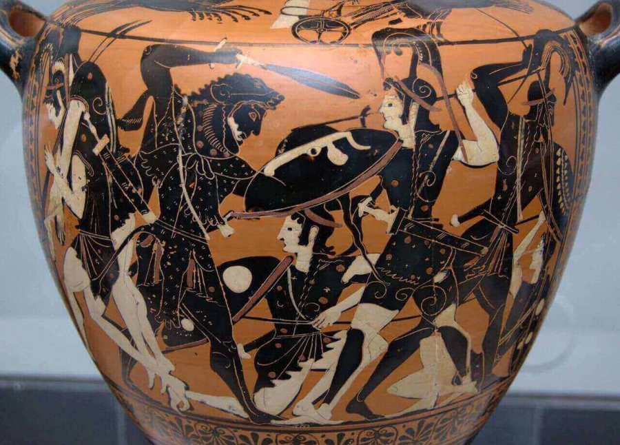 Heracles fighting the Amazons. Attic black-figure hydria, ca. 530 BC.