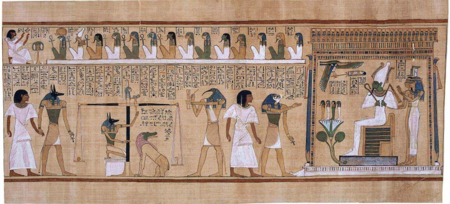 The judgement of the dead in the presence of Osiris.