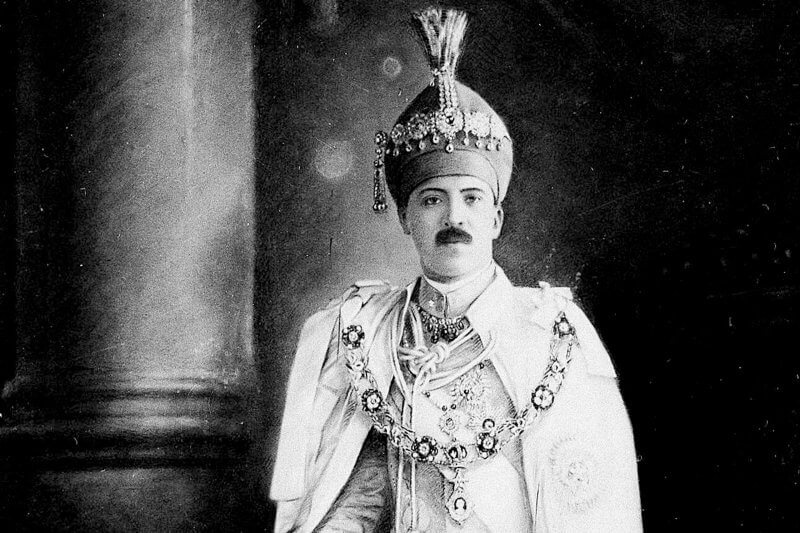 The Nizam of Hyderabad, Osman Ali Khan, is pictured in an undated photo wearing his jubilee robes.