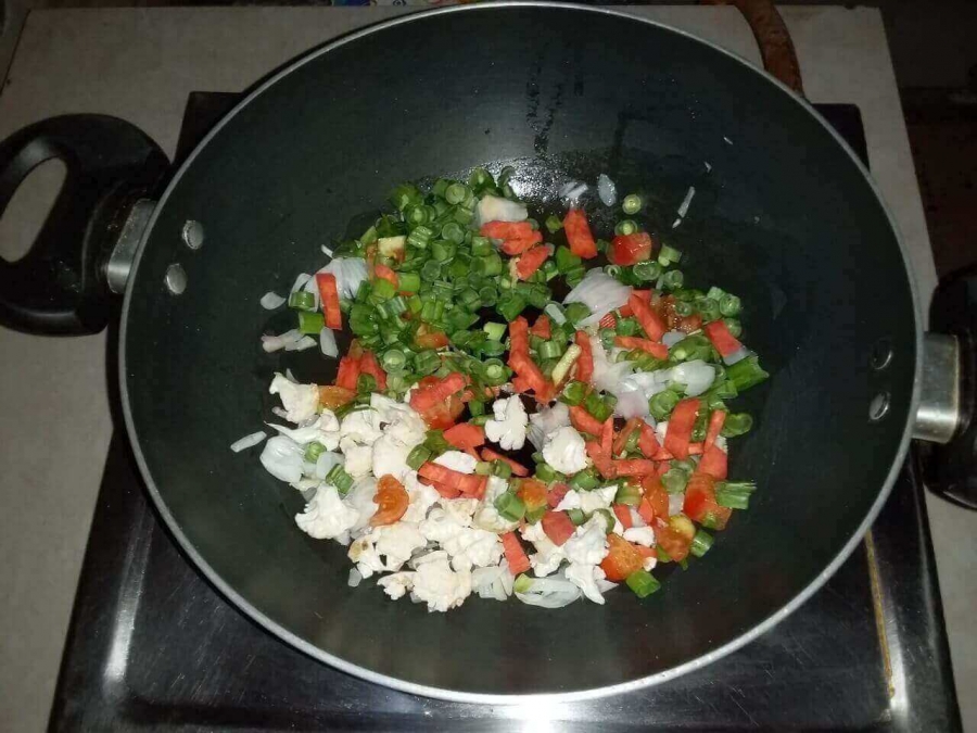 Rest of the vegetables after being added to the previous Onion + Garlic in Vegetable Soup Recipe.