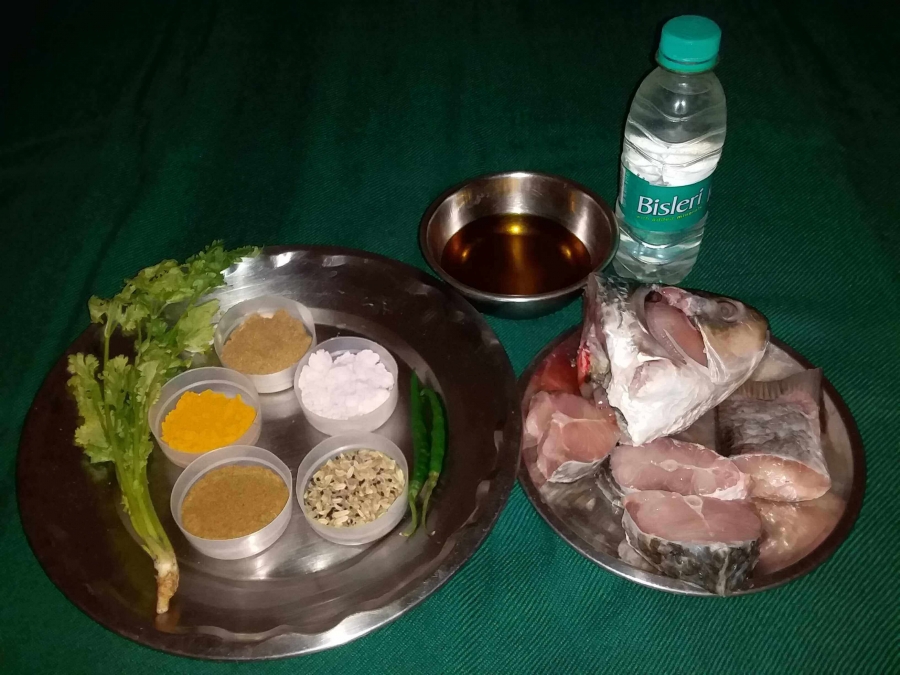 Ingredients used in Recipe of Fish curry without coconut.