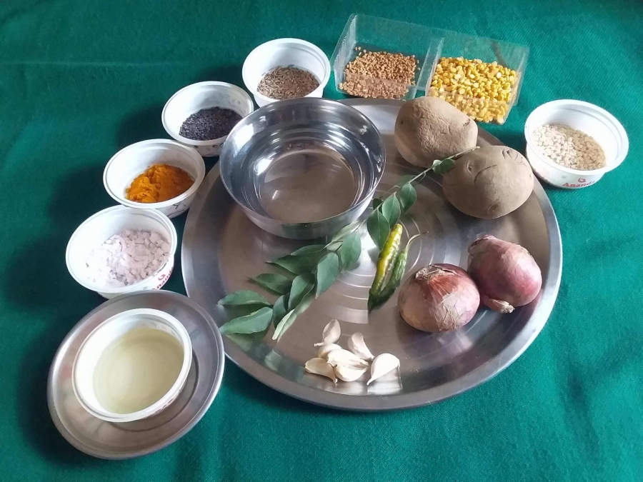 Ingredients for stuffing preparation in Masala Dosa Recipe.