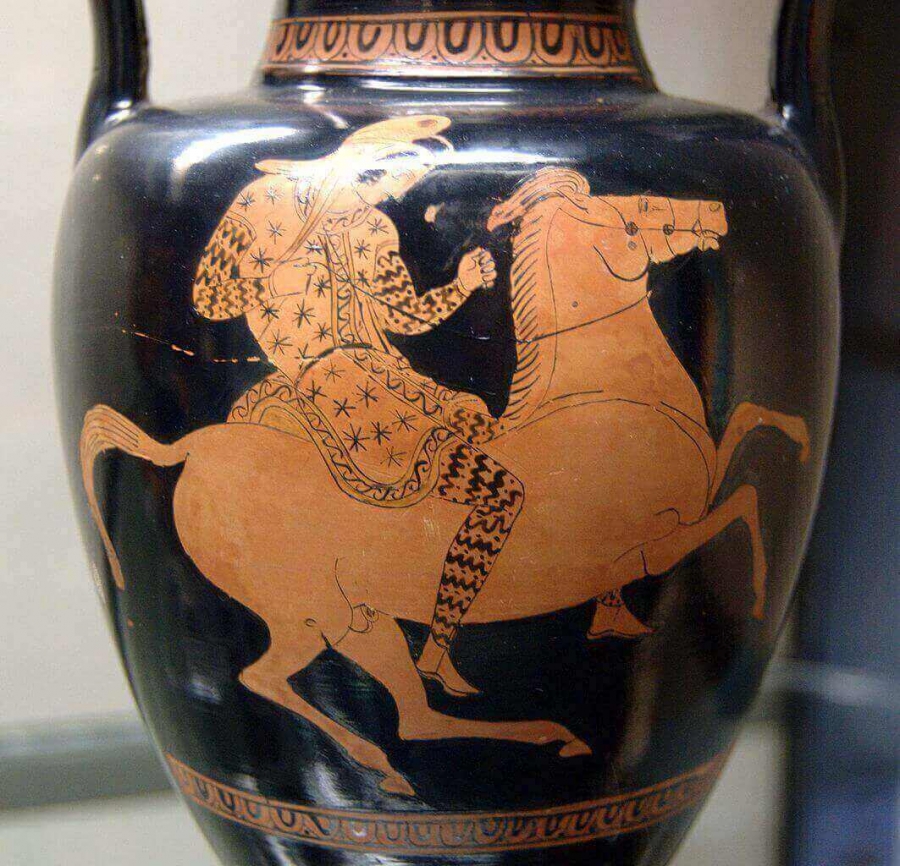 Riding Amazon in Scythian costume, Attic red-figure vase, c. 420 BC.
