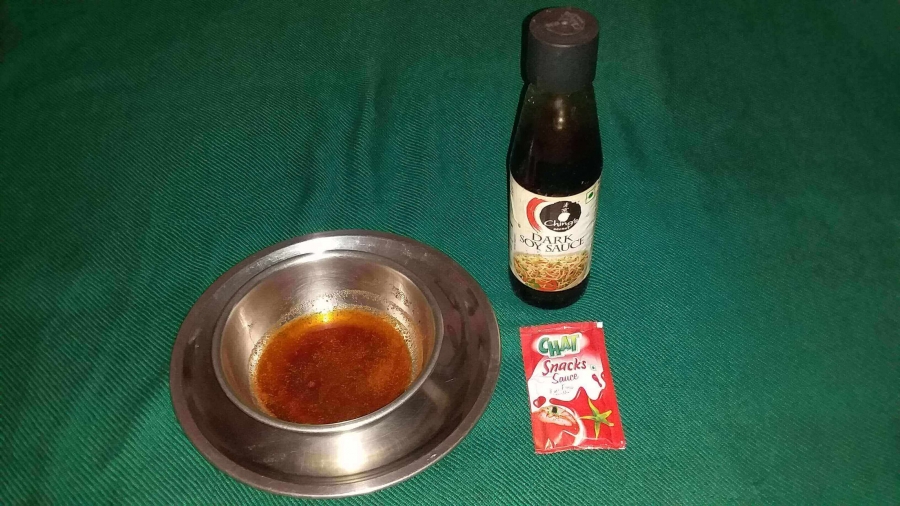 Ingredients needed for preparation of sauce mixture in Recipe of Veg Manchurian.