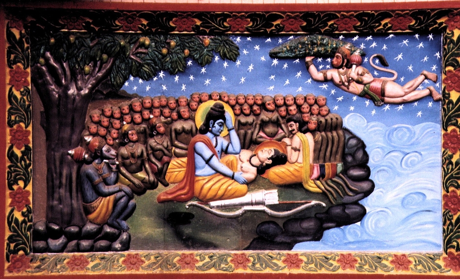 Wounded Laxman in the battlefield