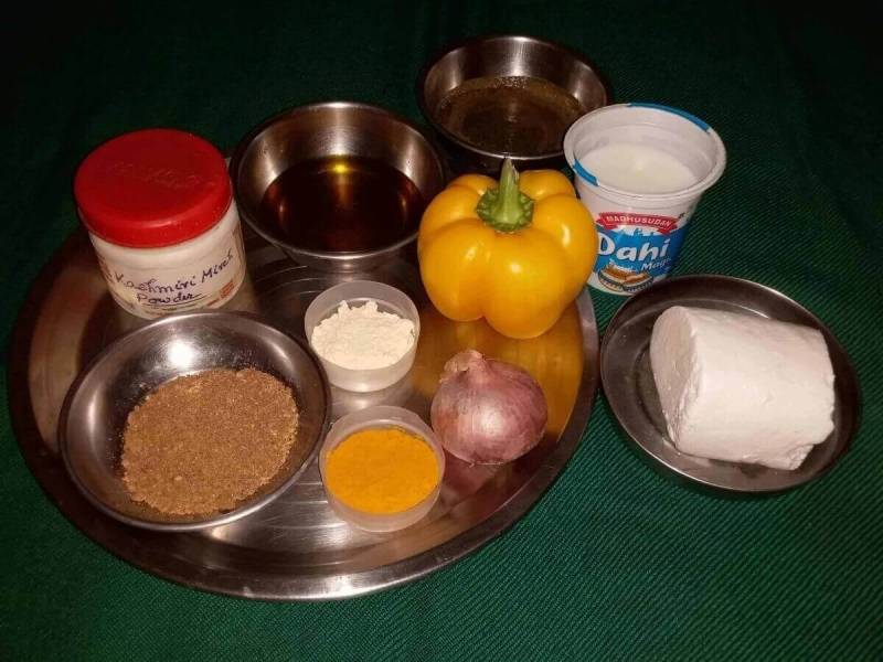 The  Ingredients for Paneer Tikka Recipe.
