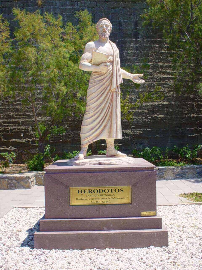 The statue of Herodotus in his hometown of Halicarnassus, modern Bodrum, Turkey.