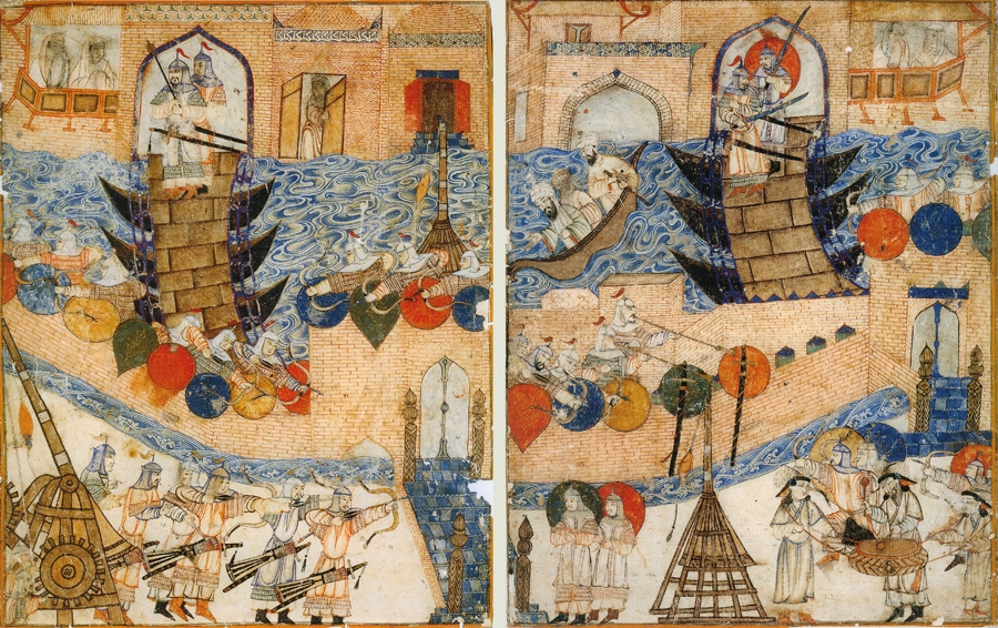 Persian painting (14th century) of Mongol army besieging city of Baghdad