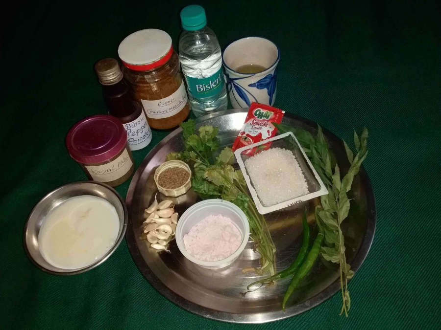 Ingredients for preparing sauce in  recipe for chicken 65.