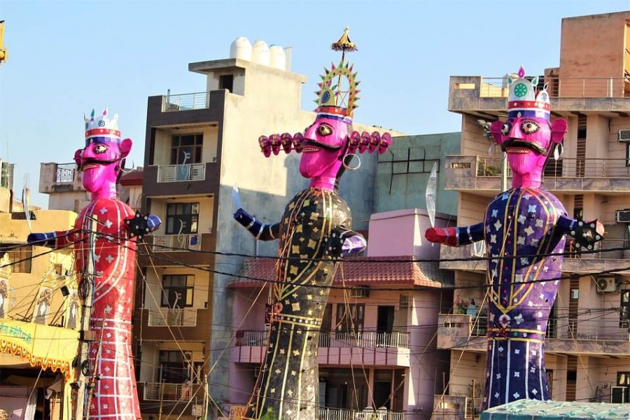 The statue of Ravan (along with his relatives), is burnt during Dusshera festivals, which precedes Diwali.