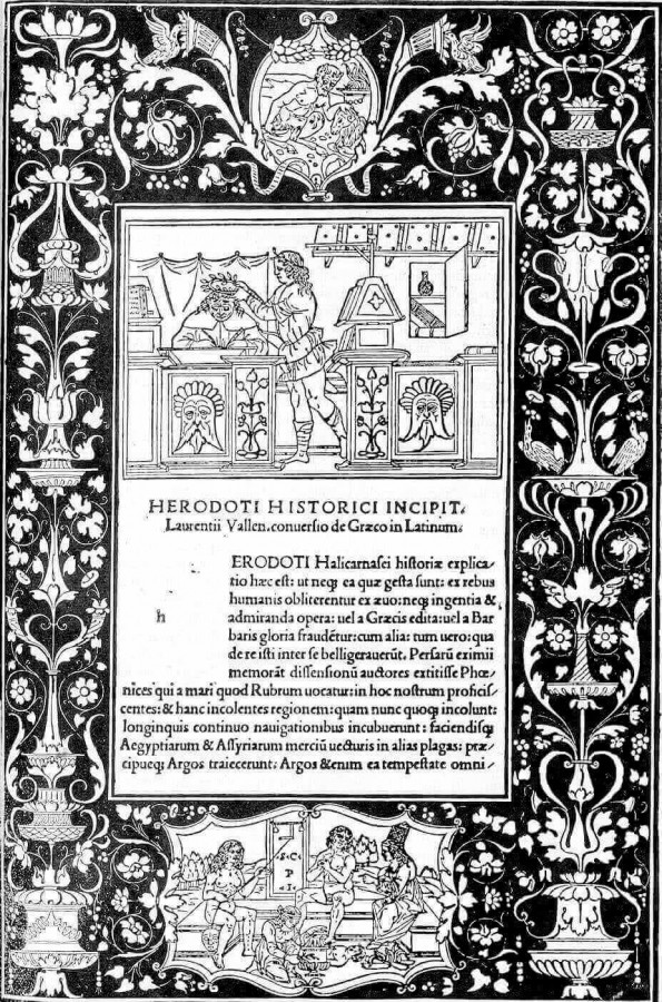 Dedication in the Histories, translated into Latin by Lorenzo Valla, Venice 1494.