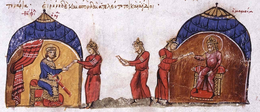 Abbasid Caliph al-Mamun sends an envoy to Byzantine Emperor Theophilos