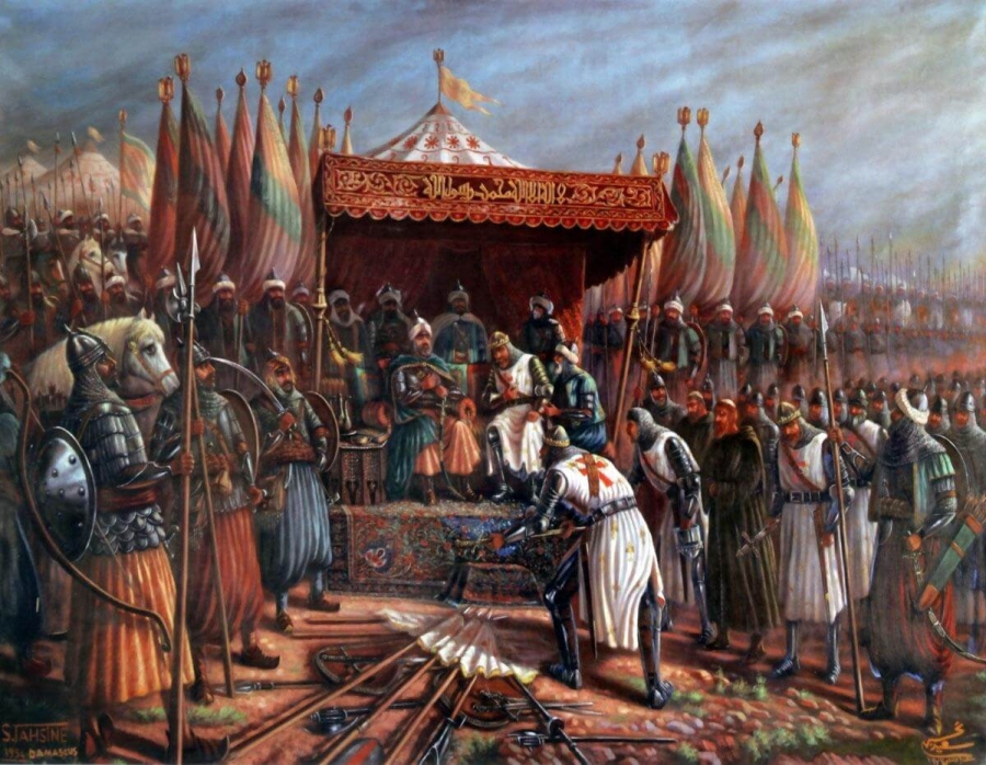 Saladin and Guy of Lusignan after Battle of Hattin.
