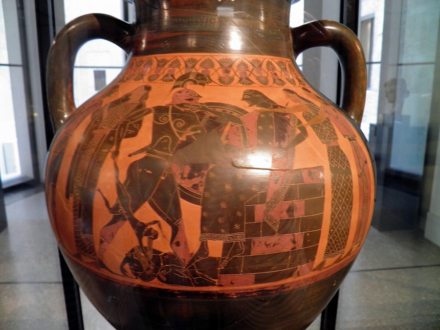 Storage jar , of ancient Greek Pottery, showing scenes from Trojan War