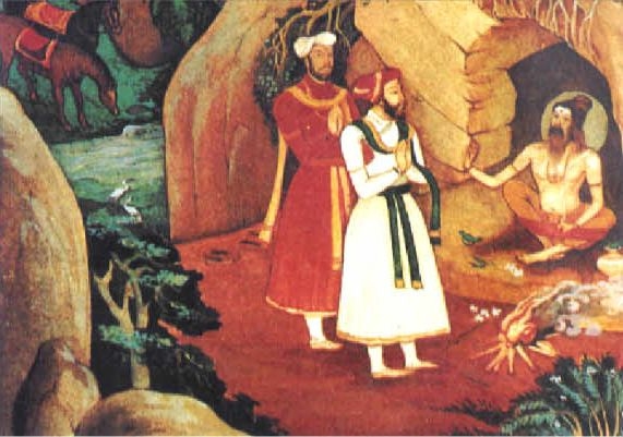 Painting showing Harihara and Bukka meeting Vidyaranya