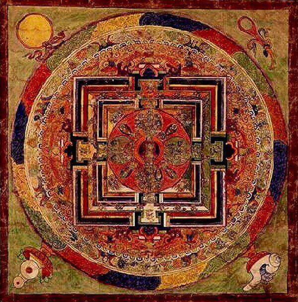 Centuries old Zhi-Khro mandala, a part of the Bardo Thodol's collection, a text known in the west as The Tibetan Book of the Dead.