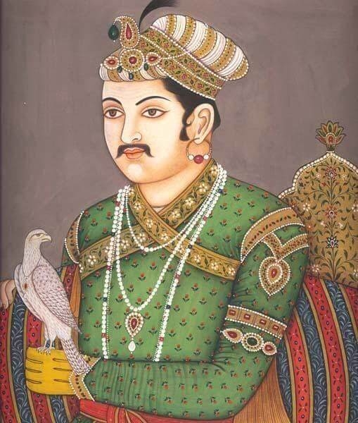 Emperor Akbar with falcon on his left hand.