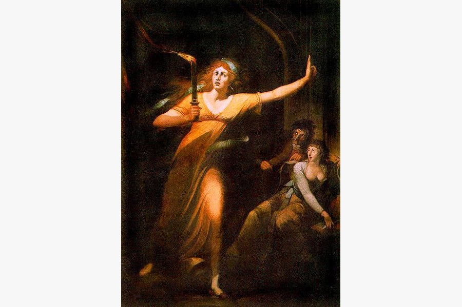 A 18th century painting of sleepwalking Lady Macbeth, based on - Tragedy of Macbeth, by William Shakespeare.