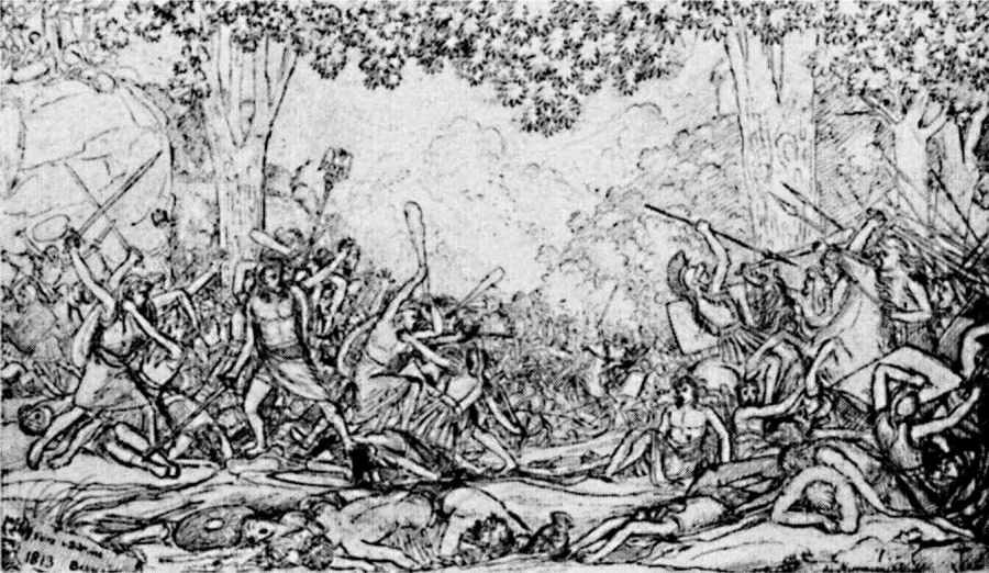 The Battle of the Teutoburg Forest - Drawing by Crown Prince Friedrich Wilhelm.