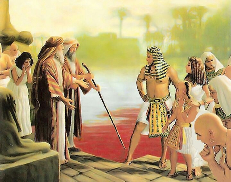 Moses struck the water in Egypt with his rod and all the waters turn red