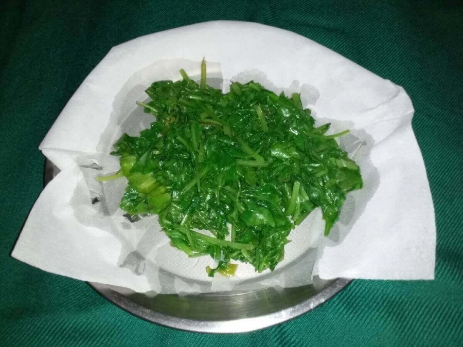Blanched Spinach in Recipe of Dal Palak.