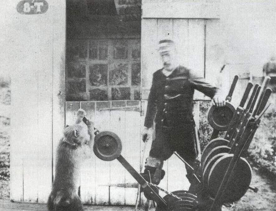 Disabled Signalman with his trained Baboon assistant - Uitenhage railway - Cape Colony 1884.