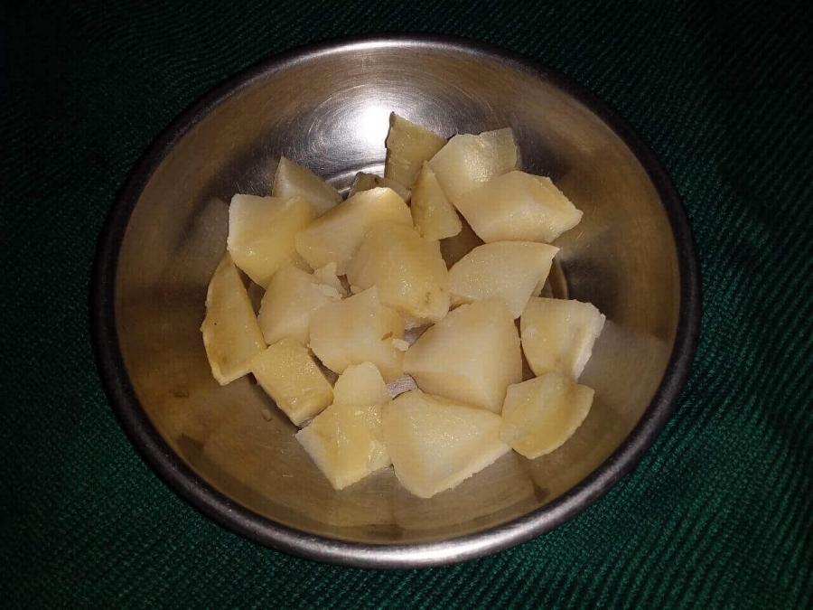 Boiled potato cut into pieces as decribed in Recipe of Sabudana Khichdi.