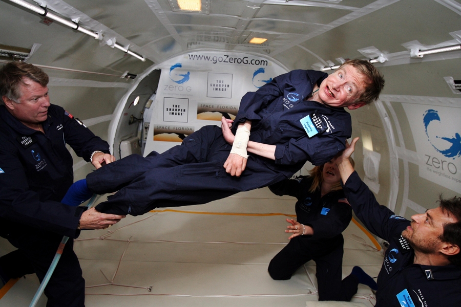 Physicist Stephen Hawking in zero gravity exercise 